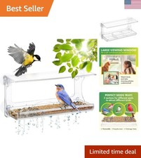D.F. Omer Weatherproof Window Bird Feeder with 3-Section Tray - Clear Acrylic