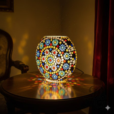 Turkish Mosaic Table Lamp Multicolor Glass Handmade Boho Night Light Decor