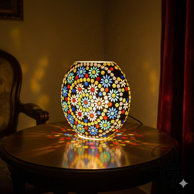 Turkish Mosaic Table Lamp Multicolor Glass Handmade Boho Night Light Decor