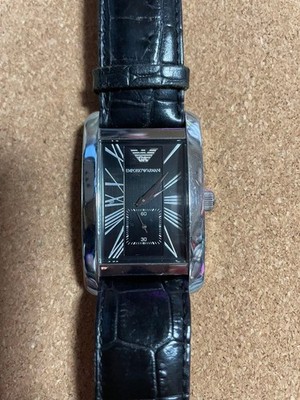 Emporio Armani AR 0143 Square Watch Timepiece Black Leather Rare