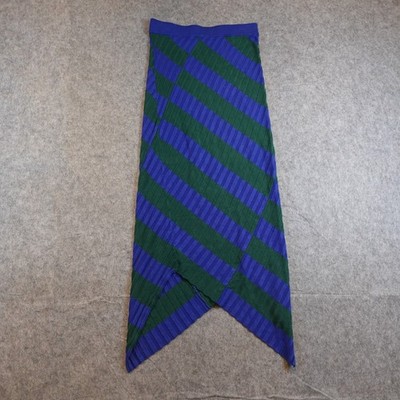 Altuzarra Skirt Women Extra Small Blue Green Stripe Rib Knit Asymmetrical Midi