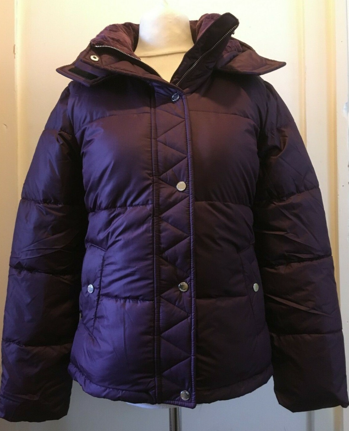 Hollister Puffer Parka Coat Womens Fleece Hooded Size 8 Uk BNWT RRP £99 Plum