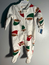 Carter's 0-3M Fleece Footed Sleeper 2-Way Zip Santa Claus Christmas