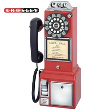 Crosley CR56-RE 1950's Classic Push Button Pay Phone - Red