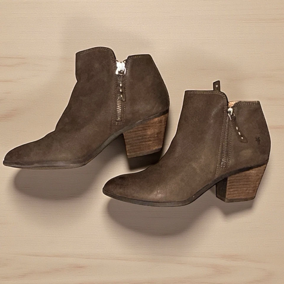 Frye Sacha Moto Shootie Leather Ankle Boots Brown Zip Heel Women’s 6 - Image 2 of 4