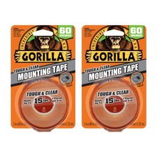 Gorilla Tough  Clear Double Sided Mounting Tape Weatherproof 1" x 60" Clear ...