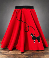 Women  s Red 50  s Retro felt Skirt Black Elastic Waist Poodle Halloween costume