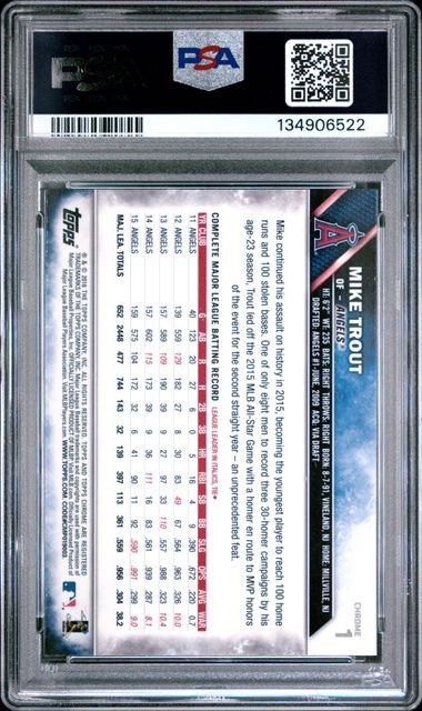 MIKE TROUT 2016 Topps Chrome JUMPING #1 PSA 10 GEM MT view 2