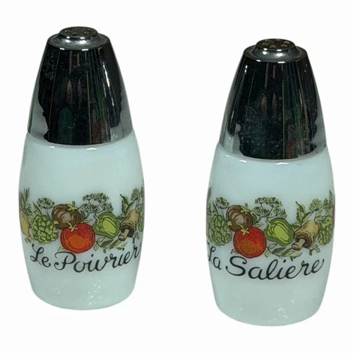 Vintage Gemco Salt and Pepper Shakers Spice of Life Corning Ware Milk Glass