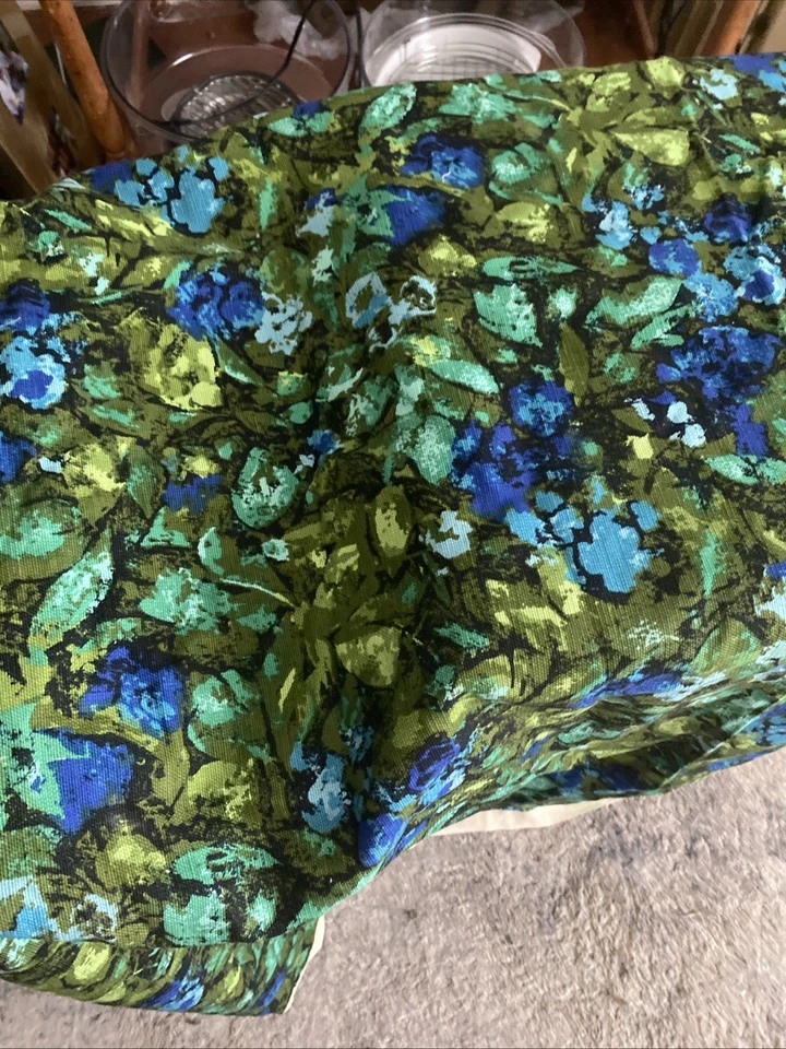 Vintage Retro Años 70 Verde Azul Flower Power Dupont MCM Aprox 2 Yardas Foto 3 de 4