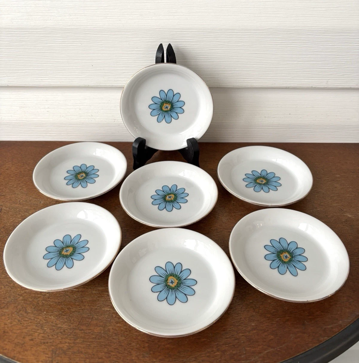 7 Vtg Ceramic Butter Pat Dishes Daisy Flower Pattern, Creative Japan, Retro Boho