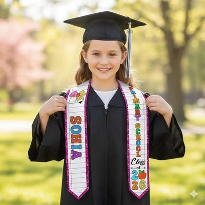 Personalized Pencil Graduation Stole 2026, Custom Name Class of 2026 Gift