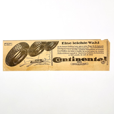 Continental Reifen Werbung 1928 Auto Oldtimer Garage Originaldruck