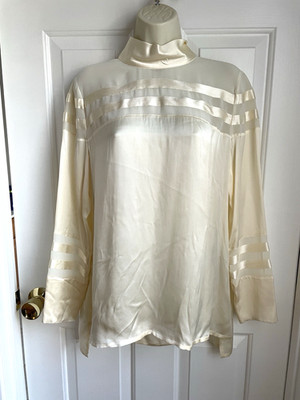 Massimo Dutti Blouse Top size 8 NWT 100% Silk Long Sleeves Champagne Loose