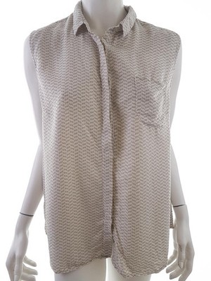 EDBLAD Damen Geknöpfte Hemdbluse Gr. L Beige Cupro Ärmellos Knöpfe Geometrisch