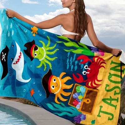 Aesthetic Personalized Custom Name 30*60 Inch Oversized Beach Towel, Cartoon Oc