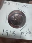 Uncirculated 1913 Wheat Cent Purple Tone
