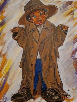 Little Big Man Original Acrylic Painting Child Portrait 16x20 Canvas Wall Art