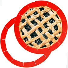 Adjustable Silicone Pie Crust Shields for 8-11.4 Inch Pies (Red, 2 Pcs)