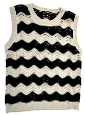 Women’s Black and Ecru Lacy Knitted Tank Top Size Medium New