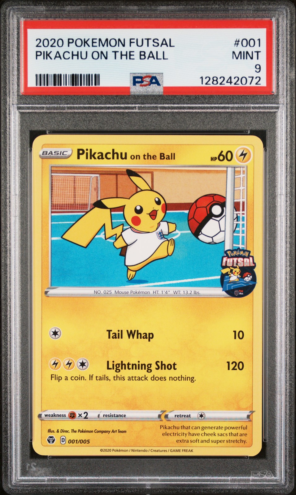 2020 POKEMON FUTSAL #001 PIKACHU ON THE BALL PSA 9
