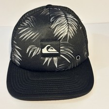 Quicksilver Hat Cap SnapBack Black White Foam Palm Leaf Trucker Mens Pre-Owned