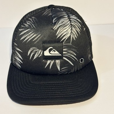 Quicksilver Hat Cap SnapBack Black White Foam Palm Leaf Trucker Mens Pre-Owned