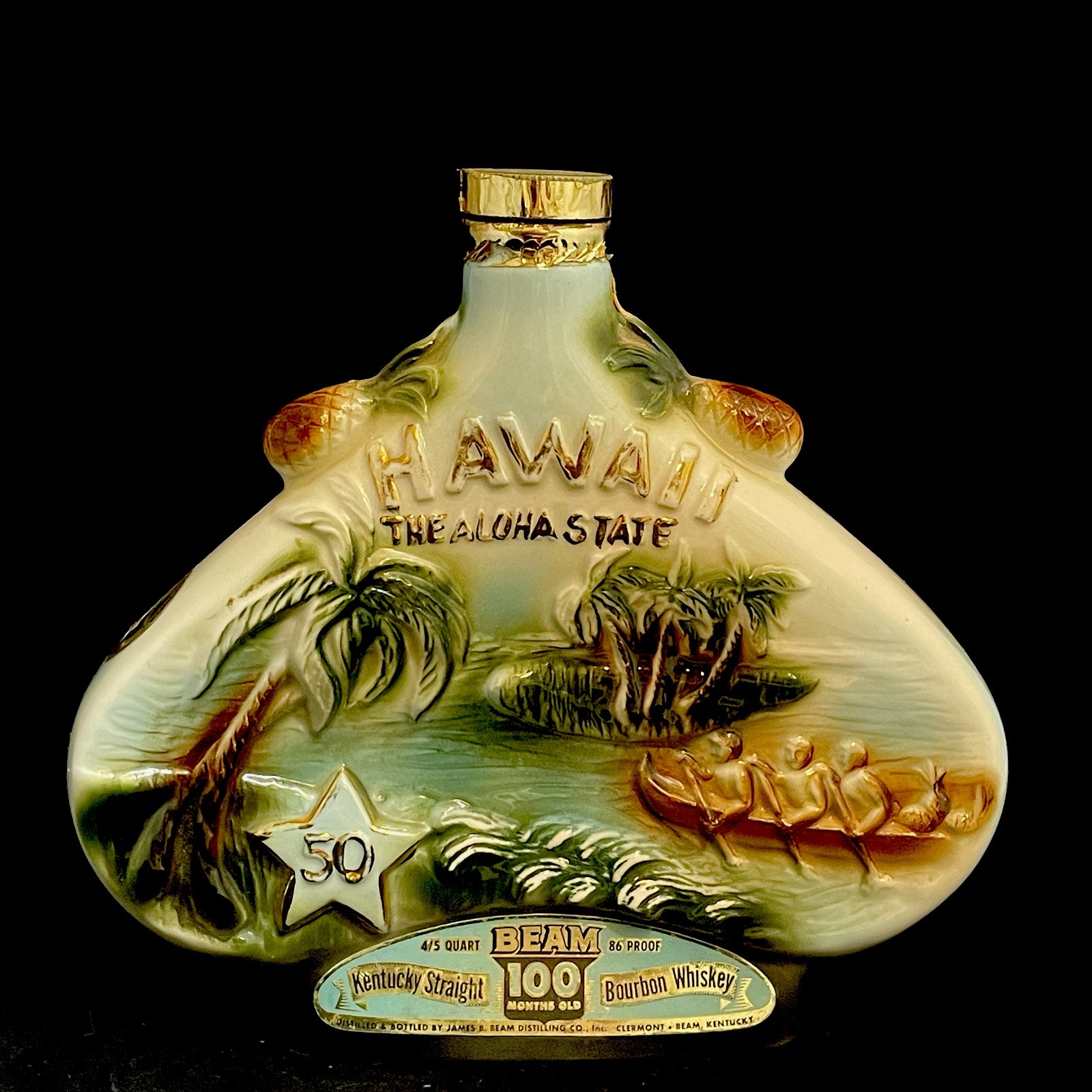 Jim Beam Hawaii Aloha State Commemorative Ceramic Decanter With Lid Vtg 1959