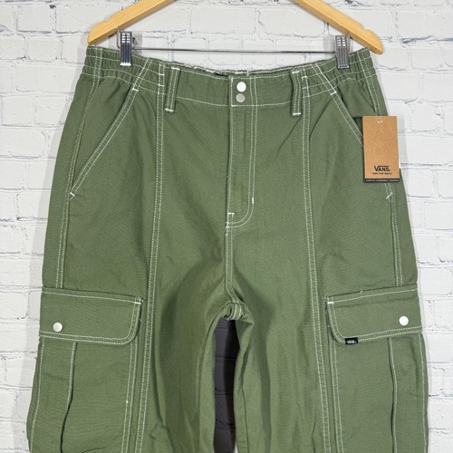 Vans Cargo Denim Hose Damen XL grün weiß Nähte Retro Skater Ballon Y2K - Bild 3 von 17