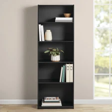 Mainstays 5-Shelf Bookcase with Adjustable Shelves, True Black Oak