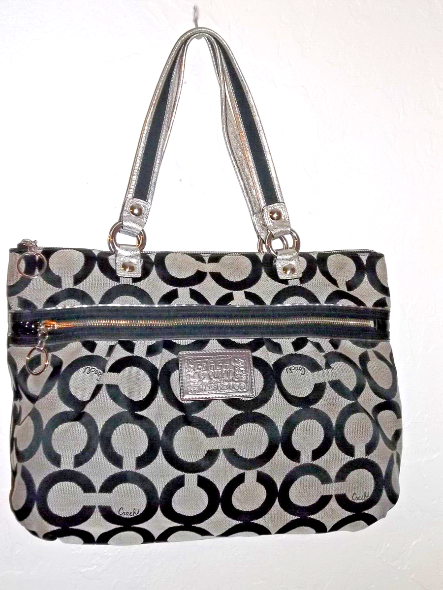 COACH 15331 POPPY OP ART LARGE TOTE BLACK MULTI | eBay