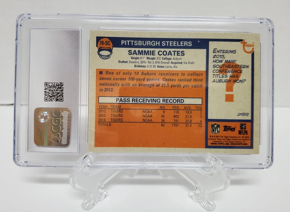 2015 Topps Chrome ’76 Topps Sammie Coates Pulsar Refractor #36/50 CGC 10 GEM - Image 2 of 2