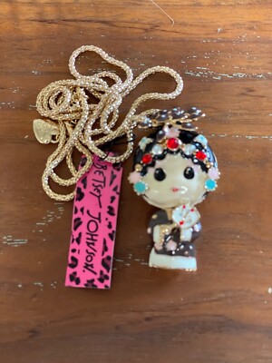 Regal GEISHA Princess Asian DOLL Rhinestone Enamel Betsey Johson NECKLACE Coffee