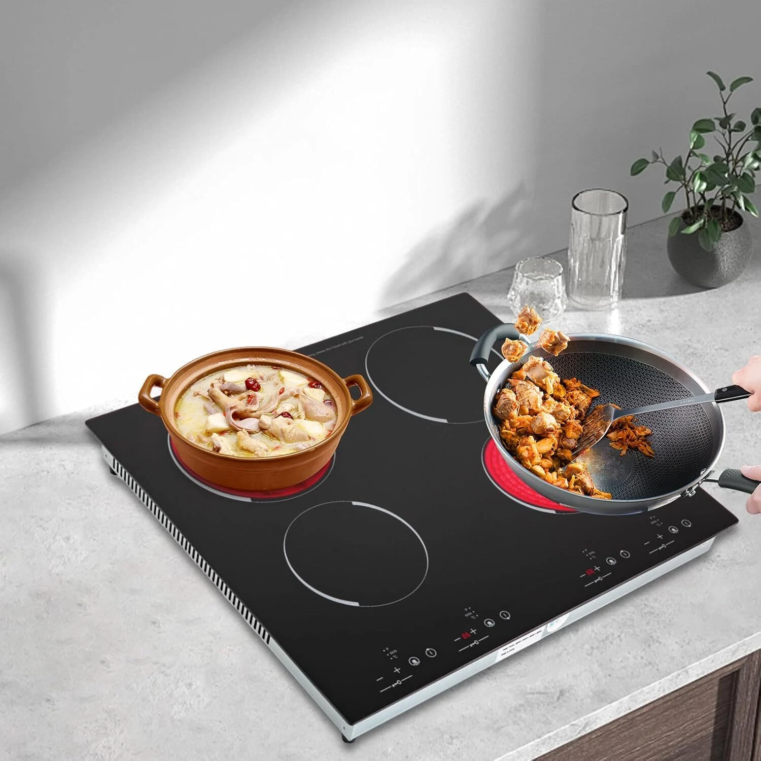 Electric Cooktop 4-Burner Induction Cooker Black Glass 110V for Home Kitchen
Opens in a new window o