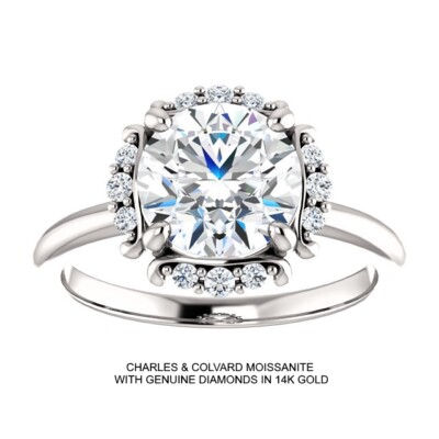 2.25 Carat Charles & Colvard Moissanite Halo Ring 14k White Gold
