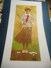ARTIST SIGNED Bart Forbes golf art print " Lady Golfer " Vintage Female Woman