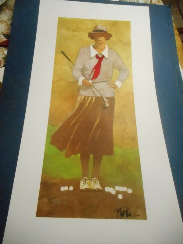 ARTIST SIGNED Bart Forbes golf art print " Lady Golfer " Vintage Female Woman 