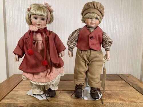 Vintage Para porcelanowych lalek Alberon Collectors jedna lalka o nazwie Jack na stojaku - Zdjęcie 1 z 17