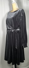 Calvin Klein Dress A-Line Flare 20W Belted Long Sleeve Velvet Stretch Gray NW