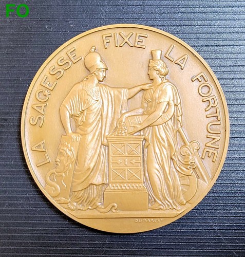 Banque de France 150 ème Anniversaire Belle Médaille en Bronze 68 mm 152 g 1950 - Picture 2 of 5