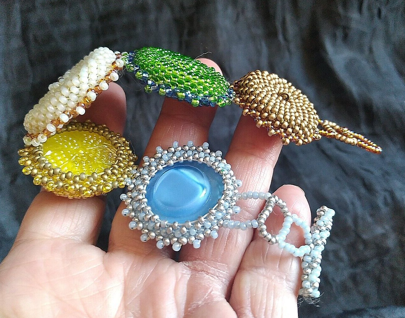 Vtg Button Bead Bracelet Macrame Toggle Pastels G… - image 1