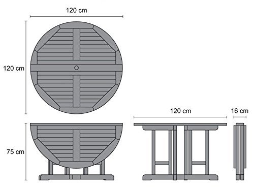 Teak Outdoor Folding Table, Drop-Leaf - Berwick Range - 1.2m - Shape Options - Picture 11 of 12