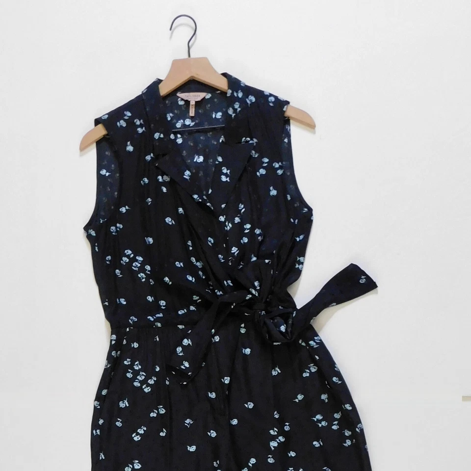 Mono Jacquard REBECCA TAYLOR Sastre Leandra Seda Floral Corbata Cintura Talla 8 Foto 4 de 4