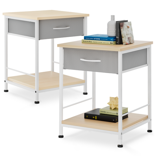 2 Pack Modern Nightstand Set Open Storage Shelf Bedside End Table w/Cloth Drawer - Picture 2 of 10