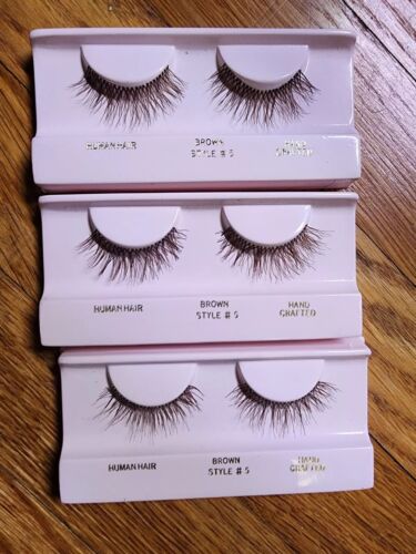 * Vintage Style #5 Brown Handmade Human Hair Eyelashes Lot of 3 - UNUSED - Picture 1 of 7