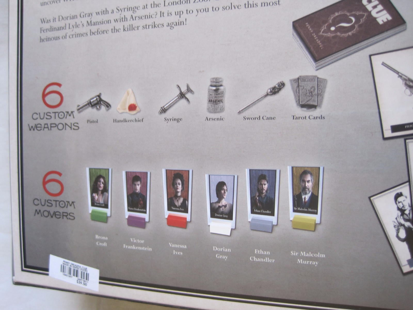 New Clue Penny Dreadful Edition Board Game 6 Custom Weapons Movers