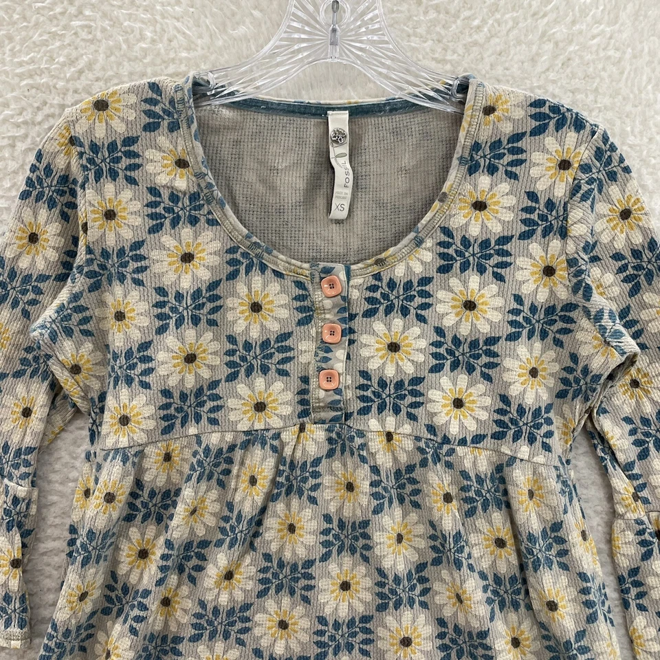 Top Y2K Vintage Fossil XS Floral Waffle Babydoll Henley Boho Grunge Bohemio Foto 3 de 4