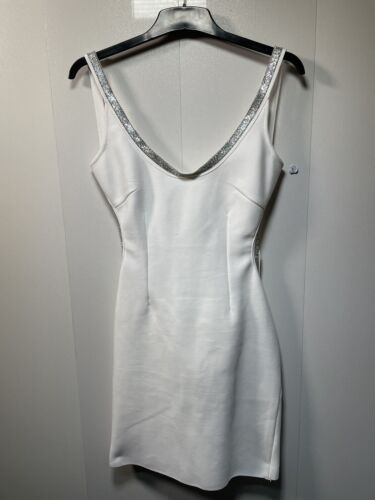 Boo Hoo Bandage Diamante Backless Mini Dress UK 12 White Party Sparkly - 第 1/15 張圖片
