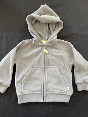 Petit Bateau EUC/NWOT? Grey Hooded Microfleece Zip Front Lightweight Jacket-18Mo