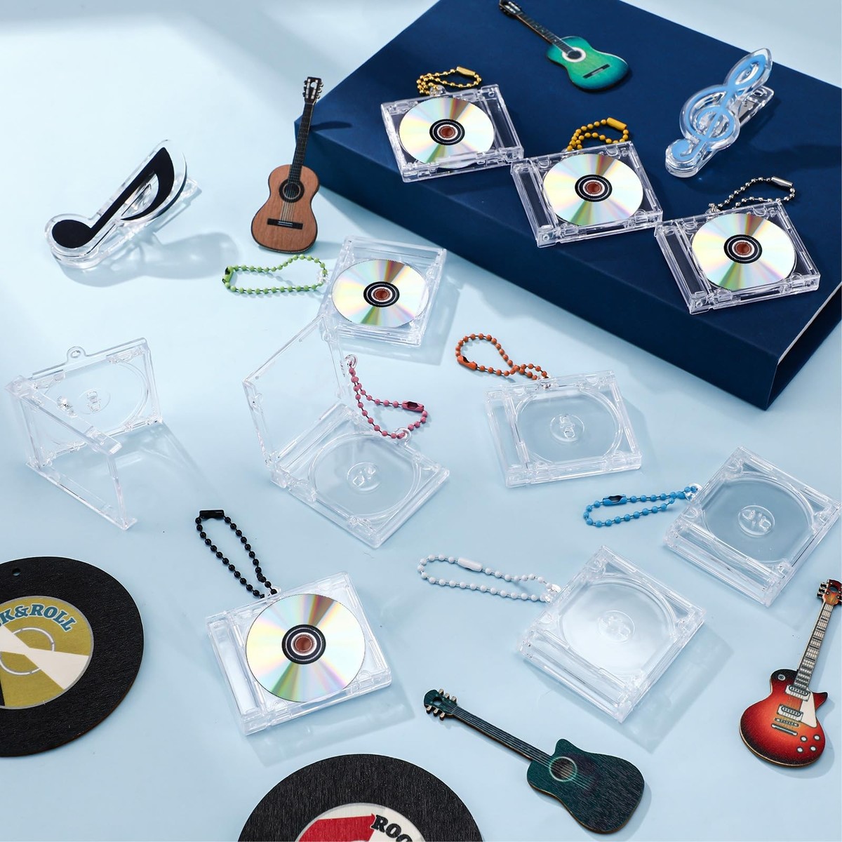 Misdary 20 Pcs Mini Cd Keychain Album Cases Plastic Clear Colorful